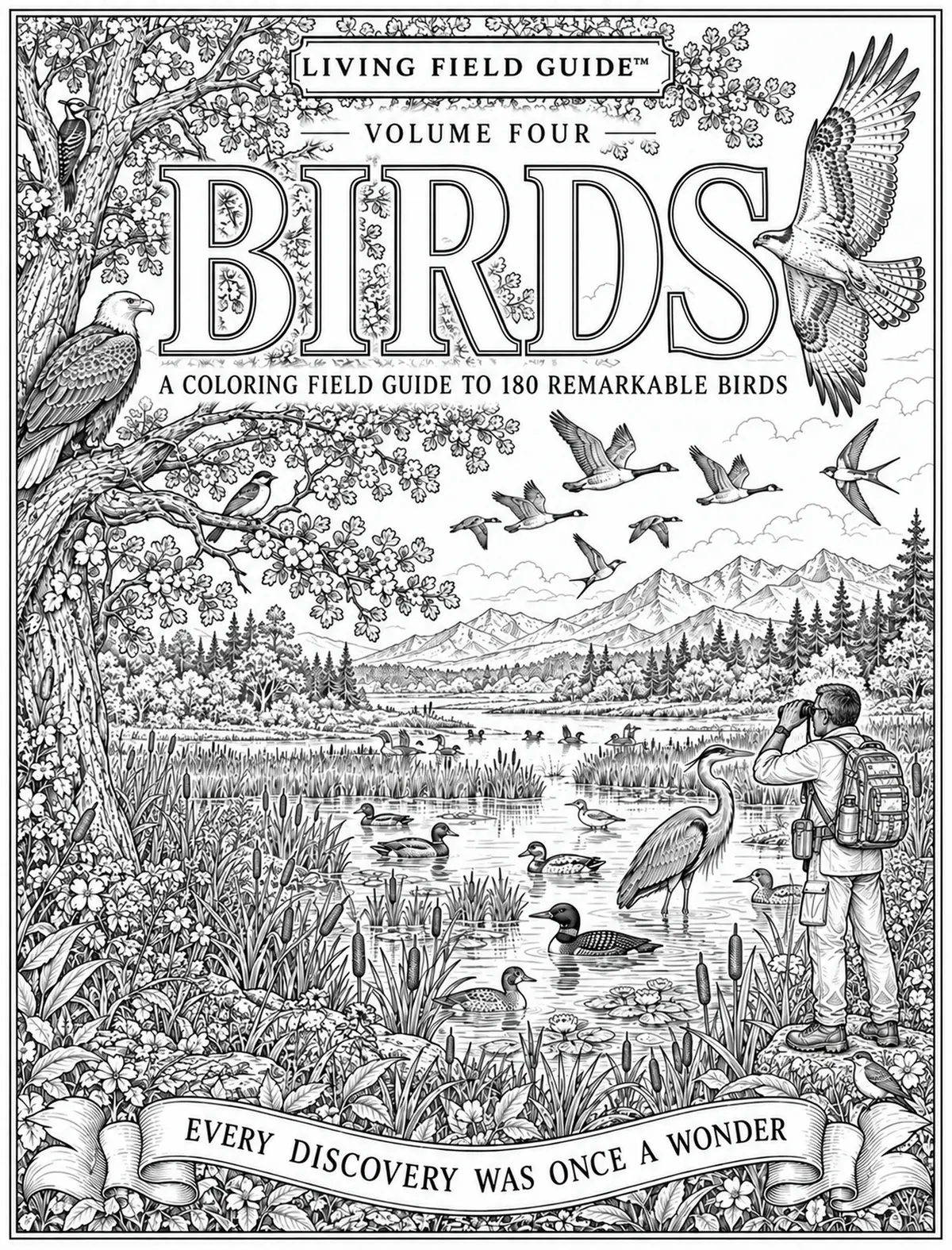 Black-and-white title page for Volume Four, Birds