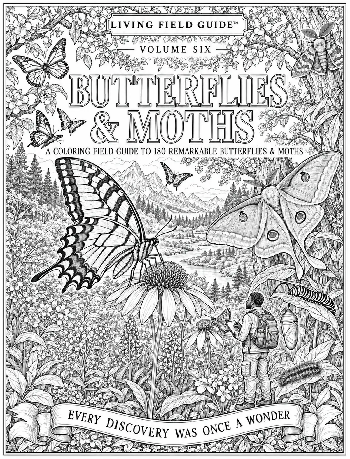 Black-and-white title page for Volume Six, Butterflies and Moths